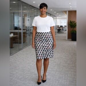 White House Black Market Textured Houndstooth Pencil Skirt Size 12 Career Office